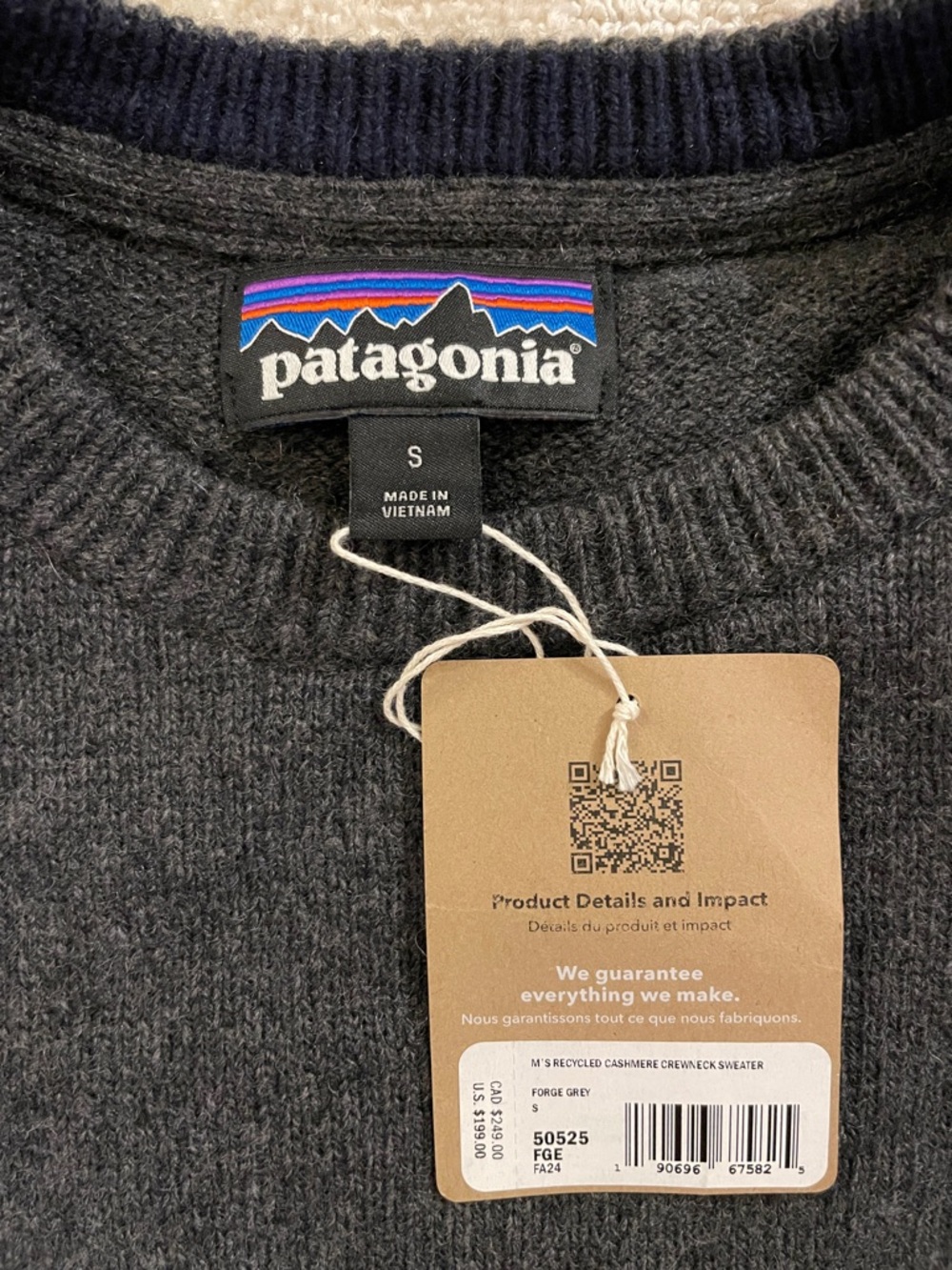 New Patagonia Grey Cashmere Crewneck Sweater Small